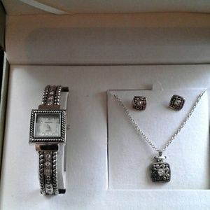 3 piece watch necklace and earrings